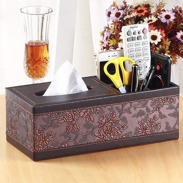 Caja de pañuelos multifunción de cuero Pu, portalápices, caja de almacenamiento para mandos a distancia, organizador de escritorio, mesa de escritorio de oficina
