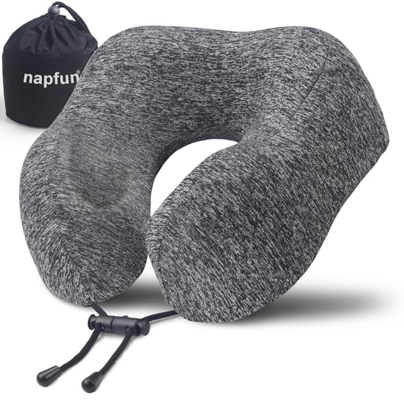 Almohada de viaje Napfun para avión, espuma viscoelástica, color gris oscuro