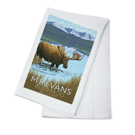 Mt Moose - Mt. Evans, Colorado Elv. 14,270 - Moose & Lake - Lantern Press Artwork (100% Cotton Kitchen Towel)