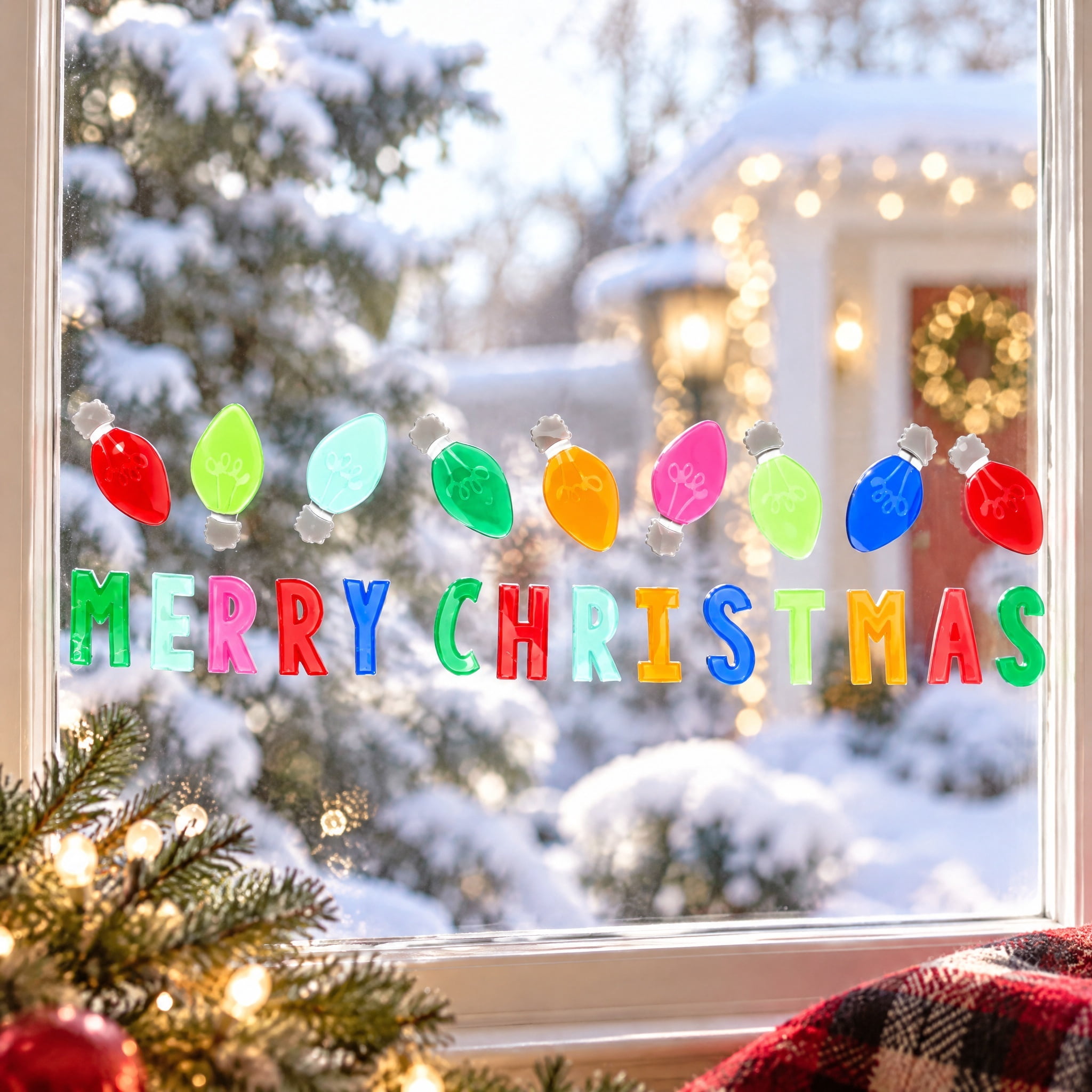 Merry Christmas Window Gel Clings, Multicolor, 5.5" x 21", by Holiday Time