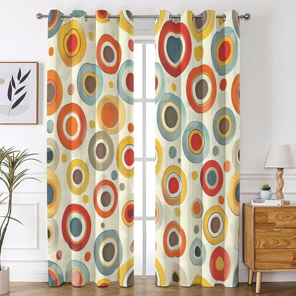 Mid Century Modern Blackout Curtains, Colorful Circle Window Drapes, Abstract Boho Home Decor 26"W x 45"L (Pack of 2)