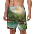 thumbnail image 2 of Uemuo Lake Forest Dinosaur Pattern Mens Swim Trunks Quick Dry Board Shorts with Mesh Lining, Stretch Beach Shorts Quick Dry No-Chafing Board Shorts-Small, 2 of 9