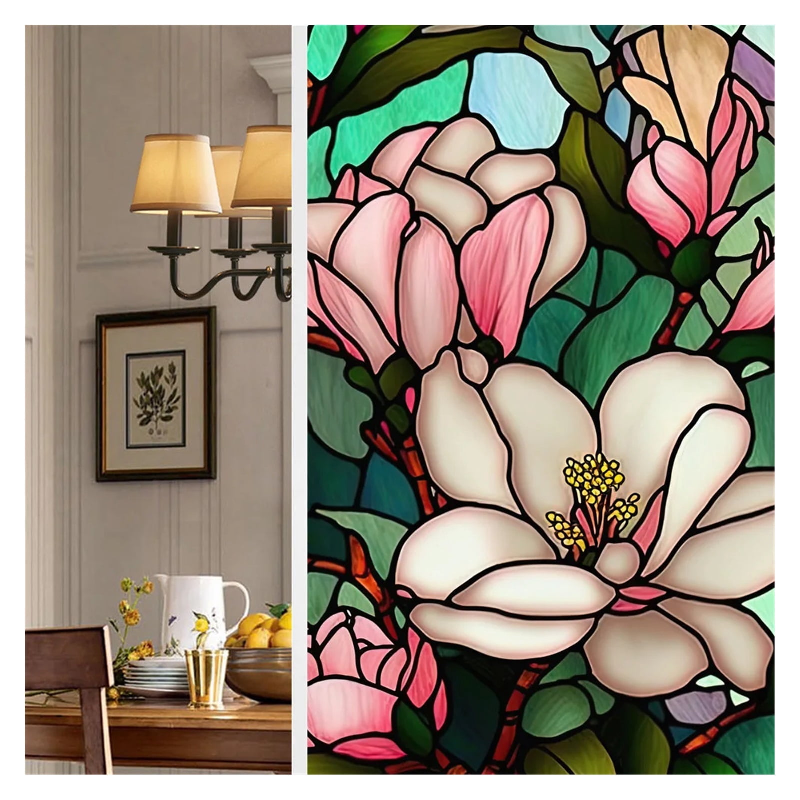 Window Privacy Film 40/60x100cm Colorful Retro Flower Birds Window Glass Electrostatic Stickers Removable Window Privacy Stained Decorative Film