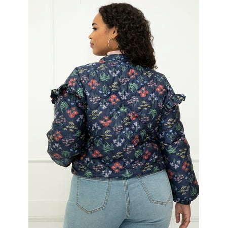ELOQUII Elements Women's Plus Size Quilted Bomber Jacket
