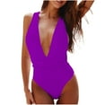 thumbnail image 2 of ylioge Womens Deep V Neck Swimsuits Tankini One-Piece Bathing Suits Ladies Trendy Solid Color Backless Slim-Fit Summer Beach Swimsuit, 2 of 6