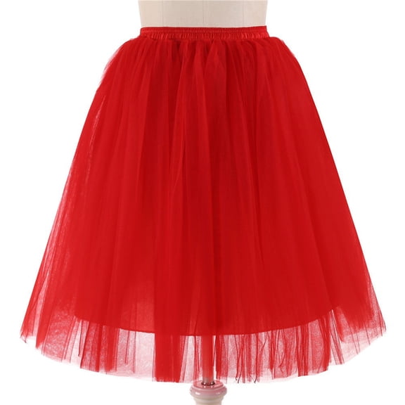 Jamsmile Women Tulle Skirts Carnival Mesh Layered Princess Pleated Gauze Knee Length Skirts Tutu Dancing Trendy A-Line Skirts
