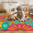 thumbnail image 4 of ODIKA 9'x12' Washable Area Rug Contrasting Pink Freeform Shapes Border Abstract Orange for Dining Room, Basement, Large Office, Non-Slip Chair-Friendly, 4 of 7