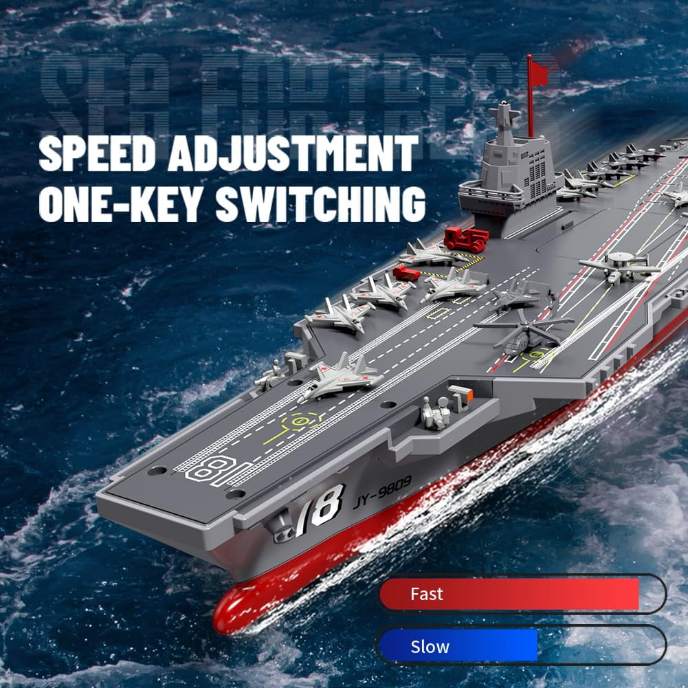TBSCWYF 16-Inch RC Aircraft Carrier Boat, 2 Rechargeable Batteries, 15 MPH, 2.4GHz Remote, Water-Activated Dual Motor
