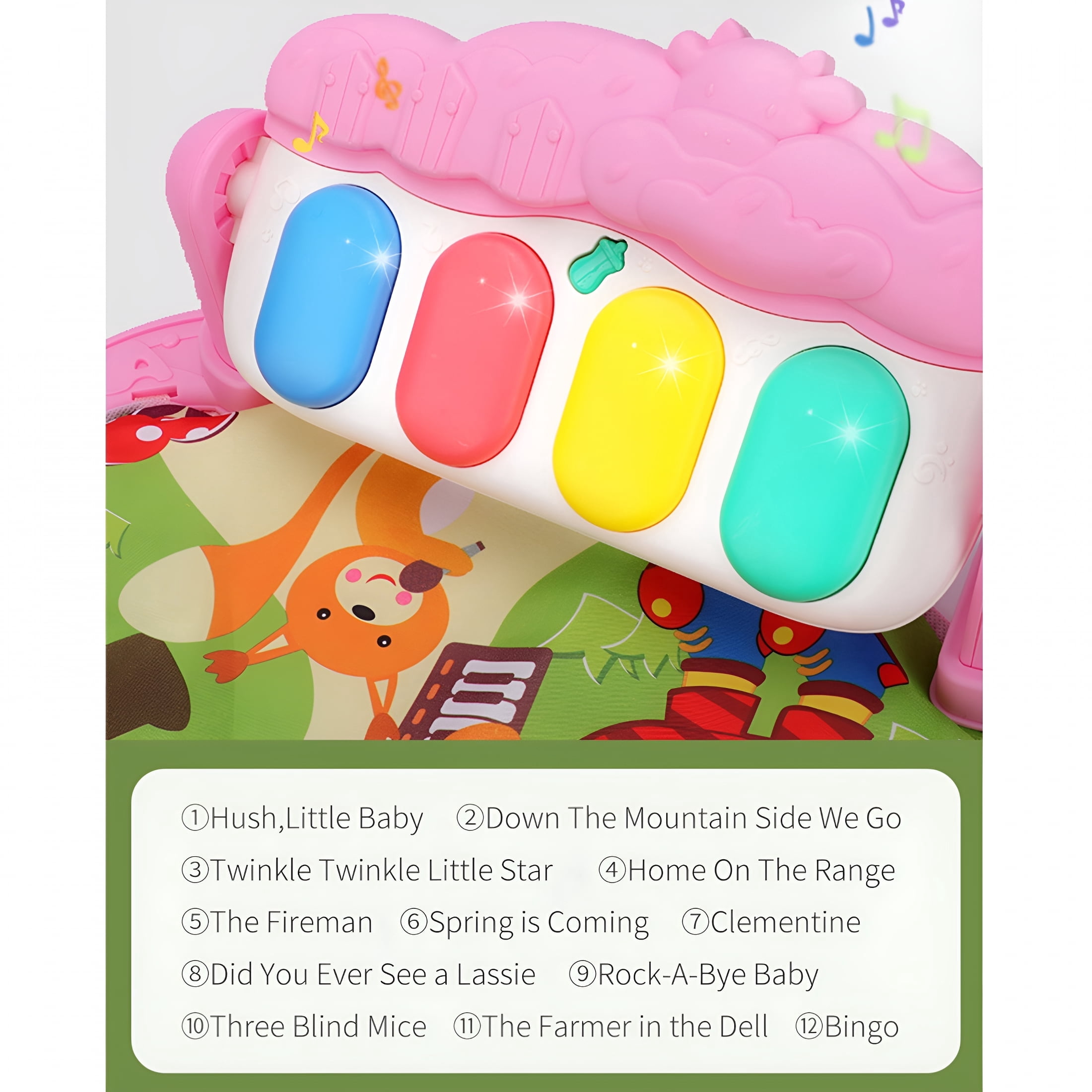 EXLEAF 2026 New Musical Mat Activity Center Kick&Play Piano Gym for Play Mat for Boys Girls Tummy Time Educational Folding Mat Tummy Time Toys 3-6 Months