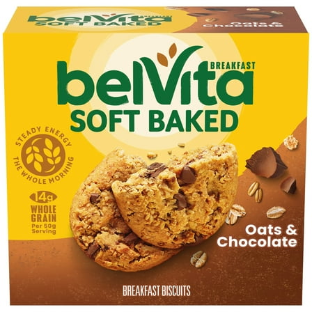 belVita Soft Baked Breakfast Bars, Oats & Chocolate, 5 Packs (1 Biscuit Per Pack)