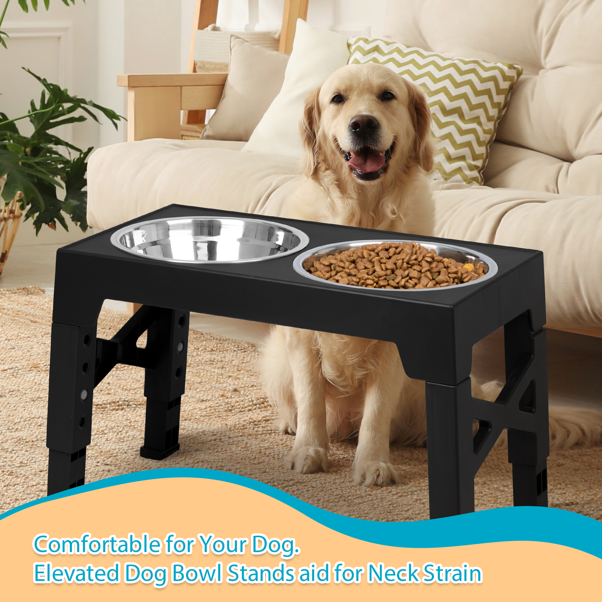 Keypoter Elevated Dog Bowl Stand, Adjustable 5 Heights with 2 Stainless Steel Bowls photo 7