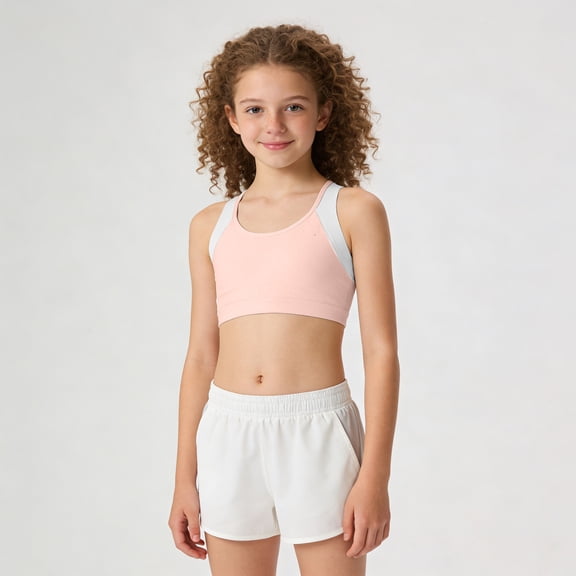 Girls Workout Bras Seamless Sports Bra with Removable Teenage Sports Shockproof Vest for Middle and High School Students Foams Daily(Pink,2XL)