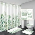 thumbnail image 3 of Wehilion Green Leaves Shower Curtain Sets with Non-Slip Rug 4PCS, Toilet Lid Cover and Bath Mat, Plant Leaves Shower Curtain Sets with 12 Hooks, Shower Curtain for Bathroom Set Decor, 3 of 8
