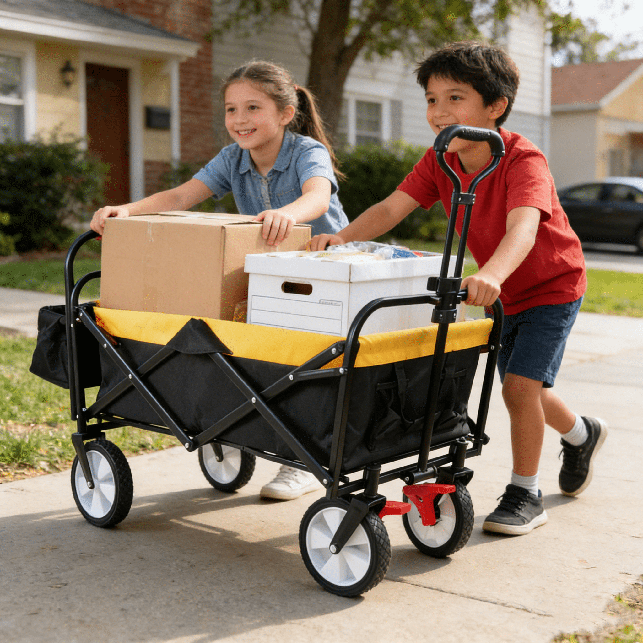 Collapsible Outdoor Utility Wagon, Heavy Duty Folding Garden Portable Hand Cart, Drink Holder, Adjustable Handles