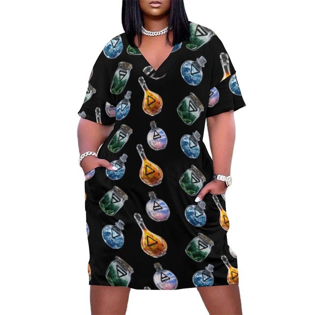Frascos de hechizo de cuatro elementos vestido suelto con bolsillo vestido de noche para mujer vestidos de fiesta para mujer