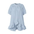 thumbnail image 4 of FRSASU Womens 2 Piece Ruffle Pajama Set Gingham Button Down Short Sleeve Shirts and Shorts Plaid Spring Summer Outfits Light Blue, 4 of 7