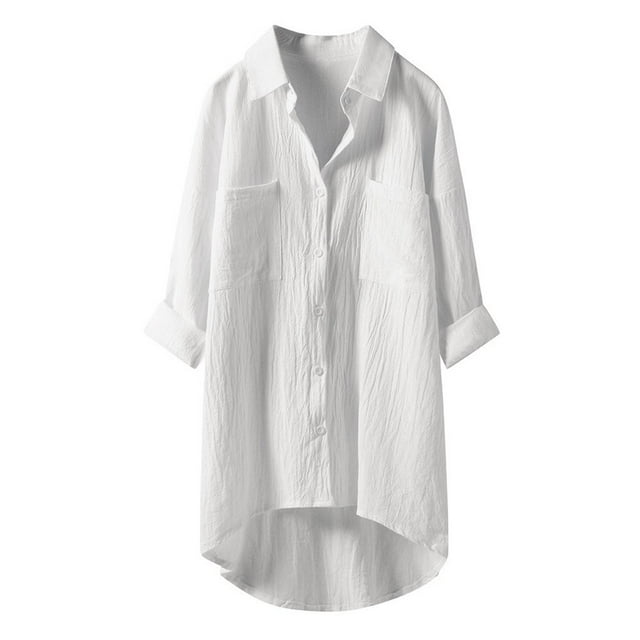 Blouses en Lin Décontractées pour Femmes Manches Longues Chemises Boutonnées