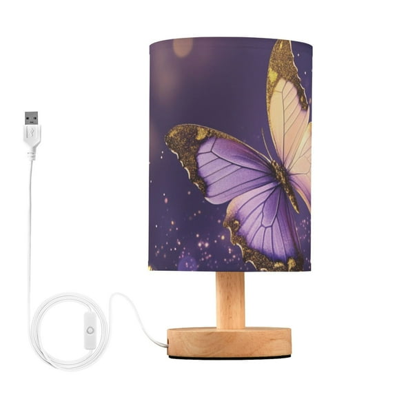 Purple Gold Butterflies Table Lamp with USB Port LED Warm Light Lamp Night Light Home Decor