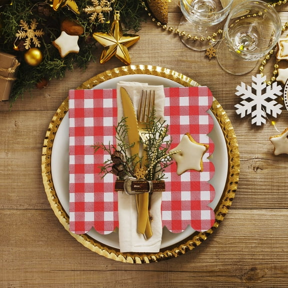 Eespoir 20Pcs Gingham Paper Napkins, Striped Luncheon Napkin, Festival Disposable Decorations, for Autumns Fall Decor Halloween Thanksgiving Christmas Party Supplies