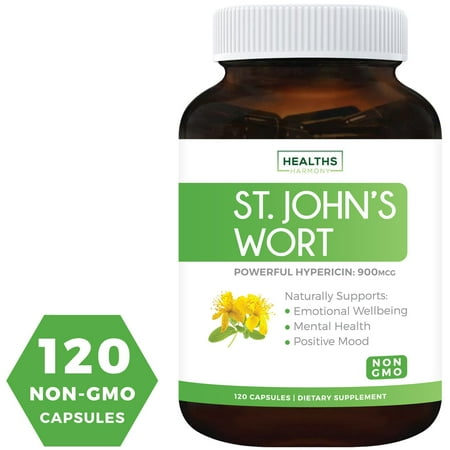 Healths Harmony St. John's Wort 500mg 120 Capsules (Non-GMO) Powerful 900mcg Hypericin Saint Johns Wort Extract for Mood, Tincture & Mental Health - No Oil or Pills -