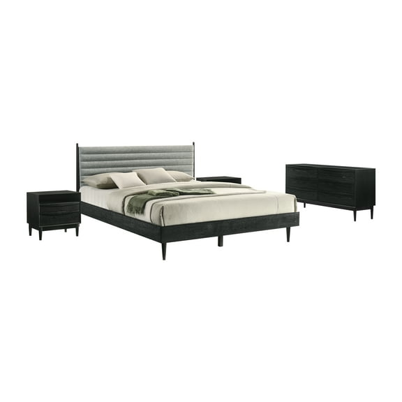 Artemio King 4 Piece Wood Bedroom Set in Black Finish