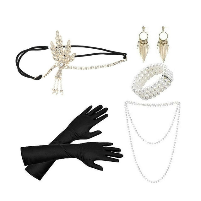 Women Flapper Accessories Party Costume Feathers Headband Necklace Earring Cigarettes Holder for Cocktail Party 23PESET687