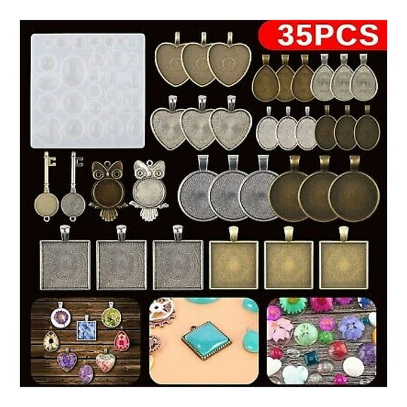 35PCS DIY Silicone Resin Mold Jewelry Casting Epoxy Pendant Tray Mould Craft Kit