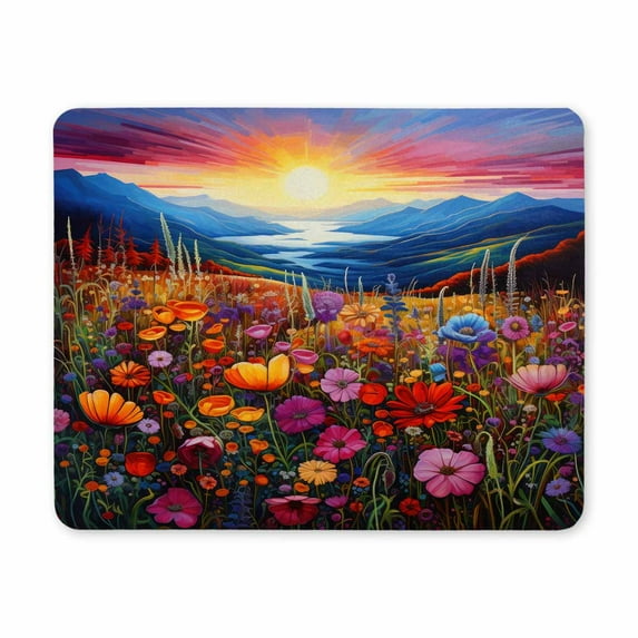 Blooming Flowers Mouse Pad, Wildflowers Floral Mouse Mat with Waterproof Anti Slip Rubber Mousepad for Desktops, Computers