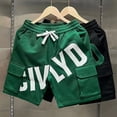 thumbnail image 3 of sunsanly Men Summer Casual Shorts Elastic Drawstring Waist Wide Leg Shorts Letter Print Big Pockets Design Cargo Shorts, 3 of 7