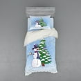 thumbnail image 2 of Ambesonne Christmas Bedding Set 4 Pcs, Snowman and Tree, Queen, Blue Green, 2 of 3