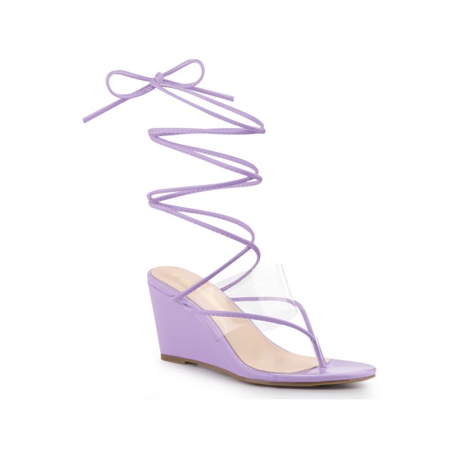 BLISSFUL STEP Sandales de Plage à Lacets pour Femmes à Bride Transparente Sandales Compensées Lavande 7