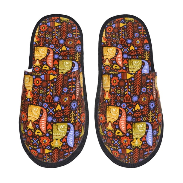 Fotbe colorful fox Pantuflas Peludas para Mujer con Estampado, Zapatillas de Peluche, Zapatos de Invierno para Casa, Uso Interior y Exterior-Large