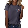 thumbnail image 4 of TSADFHJI Chandail en Molleton pour Femmes à Capuche Mode Féminine Jour de l'Indépendance Drapeau Col Rond Imprimé Double Lettre Haut à Manches Courtes T-Shirt 5 TTG Gris, 4 of 4