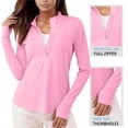 thumbnail image 4 of FRSASU Women's Shirts Long Sleeve Zipper Sun Protection Quick Dry Workout Hiking Athletic Shirts Rash Guard Pink XL(XL), 4 of 9