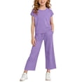 thumbnail image 2 of Rvasteizo Toddler Girl Summer Outfits Solid Short Sleeve Top and Long Pants Casual Home 2 Piece Set, 2 of 5