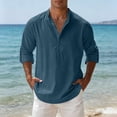 thumbnail image 6 of SAWOBUUN Mens Linen Henley Shirts Long Sleeve Breathable Pullover Top Loose Fit Casual Beach Vacation T-Shirt, 6 of 9