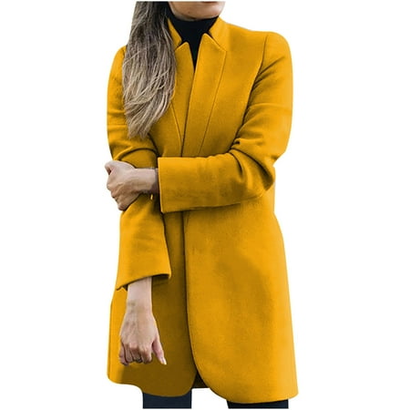 

Women Fall Wool Coat Trench Jacket Casual Long Sleeve Open Front Cardigan Weaters Warm Long Overcoat Outwear