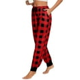 thumbnail image 2 of FRSASU Women's Wide Leg Jeans High Waisted Drawstring Stretchy Straight Leg Plaid Print Loose Pants with Pockets Red, 2 of 6