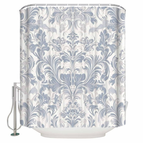 Extra Long Shower Curtain 72x84 Inch, Rustic Baroque Shower Curtain Waterproof Bathroom Decor Vintage Country Scroll Floral Patterned Fabric Bath Curtain Set Accessories with Hooks