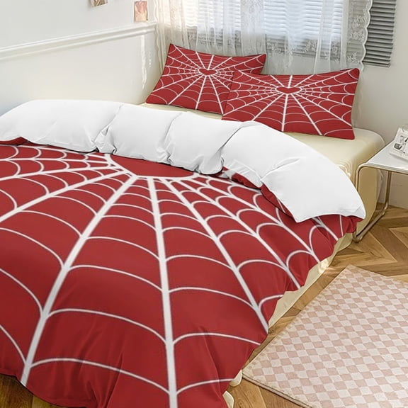 Red Spider Web Black Cartoon Duvet Cover Set Themed Multicolor Polyester Bedding Set for Bedroom Decoration
