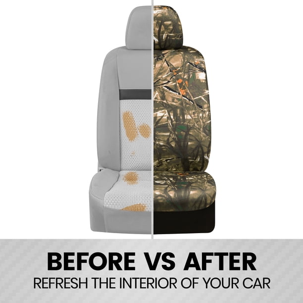 Camo Car Seat Covers w 4 (2 Front + 2 Rear) Headrest Covers - Semi Camo Car Seat Covers w 4 (2 Front + 2 Rear) Headrest Covers - Semi
