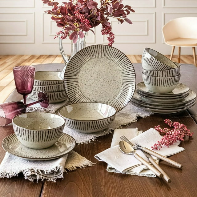 Over and Back 16Piece Stoneware Dinnerware Set, Back to Origins, Color