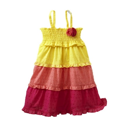 

Penny M Sundress Infant Girls Pink & Yellow Tiered Ruffled Sun Dress 12m