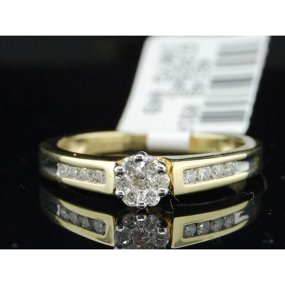 Diamond Engagement Ring Ladies 10K Yellow Gold Round Flower Design 0.27 Tcw.