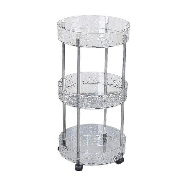 Bathroom Storage Cabinet,3-Tier Kitchen Bathroom Living Room Shelf, Multi Layer Transparent Movable Storage Cart Trolley