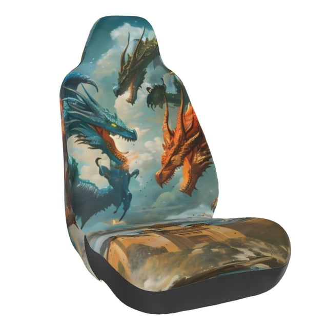 Lsque Red Blue Dragon Battle Epic Pattern Car Seat Covers for Front Seats , Waterproof Seat Covers for Cars, Sporty Front Seat Covers,Car Seat Cover Protector Front Seats