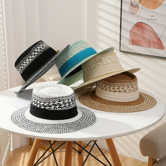 Women Straw Fedora Hat Elegant Wide Brim Sun Hat Sun Protection Caps Vintage Chic Bucket Hat
