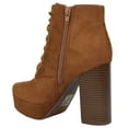 thumbnail image 3 of Delicious Women Chunky Thick High Heels Ankle Boots Hidden Platform Lace Up Side Zipper Booties Faux Suede Erica-S Tan Brown Cognac 5.5, 3 of 3