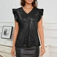 thumbnail image 5 of JGNGSHN Women’s Sequin V Neck Top – Sparkly Ruffle Sleeve Blouse for Party, Holiday, Clubwear or Evening Look, Shiny Dressy Fashion Shirt Black XXL, 5 of 9