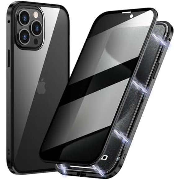 KOMI Magnetic Titanium for iPhone 14 Privacy Case, Anti peep Magnetic Adsorption Double Sided Tempered Glass 360 Full Body Case, Privacy Screen Protector Metal Frame Anti Spy Phone Case Cover